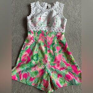 🩷Lilly Pulitzer Pink/Green Lace Romper🩷